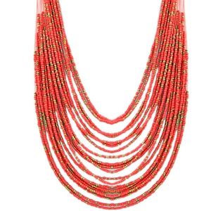 Multi Layer Red and Gold Beaded Necklace
